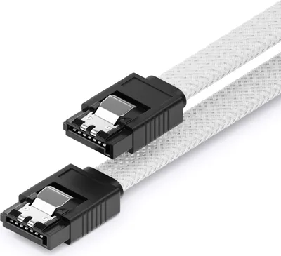 Produktbild von deleyCON 30 cm SATA 3 Kabel Nylon 6 Gbit/s Datenkabel SATA III Anschlusskabel Serial ATA Verbindungskabel für Mainboard & Festplatte HDD SSD 2 S-ATA L-Stecker Gerade Weiß