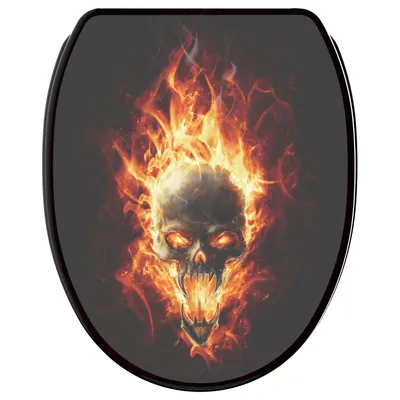 Produktbild von SANILO® WC-Sitz mit Absenkautomatik und Schnellverschluss Totenkopf in Flammen, Toilettendeckel direkt vom Hersteller, Klodeckel, Klobrille, WC Deckel