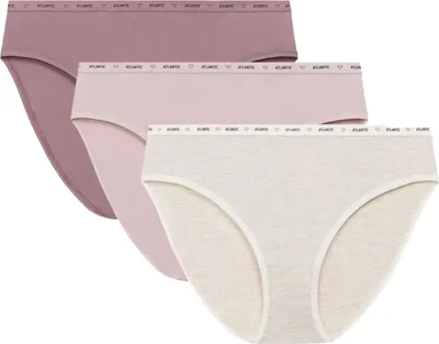 Image de Damen Slips Sport Coupe Haute 3 pièces, couleurs : rose, beige, violet. (Taille S)