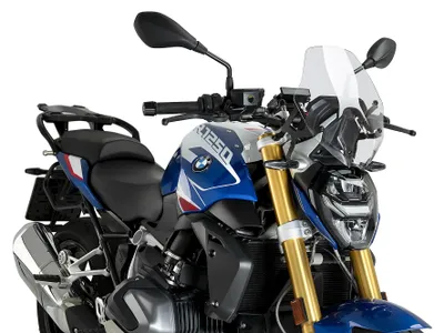 Zdjęcie produktu dla Wiatroszytna Puig New Generation Sport, wymiary 335 x 300 mm, z certyfikatem ABE, przeznaczona do motocykli BMW R1250R, rocznik 2023 - 2025