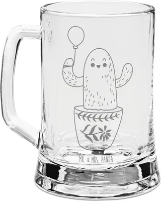 Produktbild von Mr. & Mrs. Panda Krug Kaktus Luftballon - Transparent - Geschenk, Seidel, Freundin, Bierkrug Mit Gravur, Ausbildung, Kakteen, Glas, Büro, Freude, Glaskrug, Humpen
