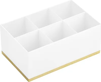 Produktbild von Make-up Organizer Aufbewahrung 6 Fächer Kunststoff mDesign weiß Messingfarben