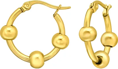 Produktbild von Chirurgenstahl Creolen Ohrringe 20mm mit Kugeln silber oder goldfarben Farbe - Goldfarben