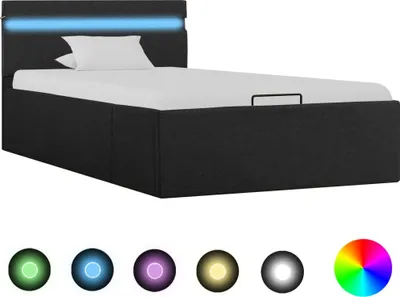 Image de vidaXL Lit avec sommier hydraulique LED gris foncé Tissu 90x200 cm
