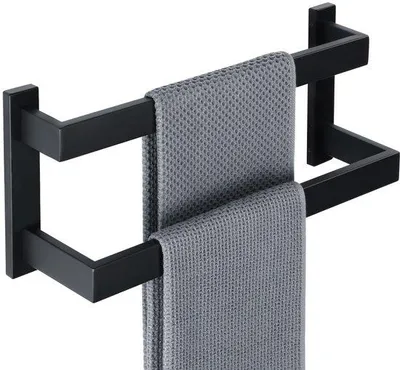 Immagine prodotto di Portasciugamani nero da 40 cm in acciaio inossidabile, doppio