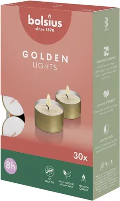 Produktbild von BOLSIUS Teelichte 8Stunden goldener Cup 30Stück