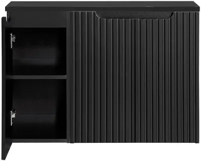 Produktbild von Waschbeckenunterschrank mit Waschplatte ‘Skelbolu‘ mit 3 Türen 90 x 60 x 40 cm gerillt Schwarz