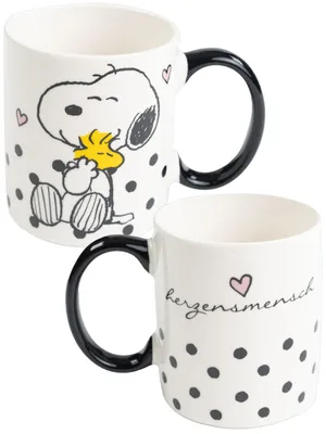 Produktbild von The Peanuts Snoopy Tasse - Herzensmensch Kaffeetasse Becher Kaffeebecher aus Keramik Weiß Schwarz 320 ml
