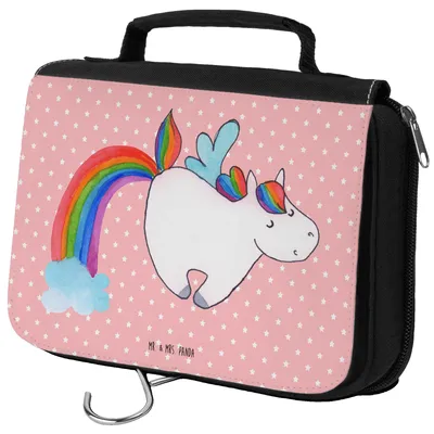 Produktbild von Mr. & Mrs. Panda Kosmetiktasche Einhorn Fliegendes Pferd - Rot Pastell - Geschenk, badtasche, Unicorn, Spielen, kulturtäschchen, Erwachsenwerden, Schminktasche, Glitzer