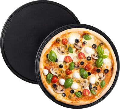 Productafbeelding van Pizzaplaat - Set van 4 - Antiaanbak - Pizza & flammkuchen - Bakplaat - ∅ 32 cm - Carbonstaal - Antracietkleur