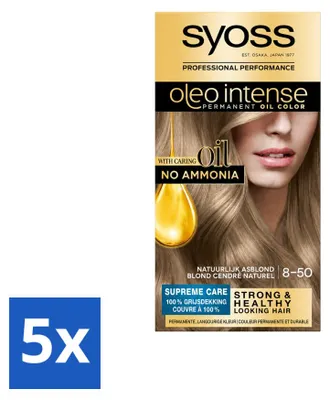 Productafbeelding van 5 x Syoss Oleo Intense 8-50 Permanente Haarkleuring - Natuurlijk asblond - Voordeelverpakking - 5 stuks