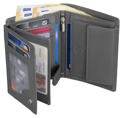 Produktbild von Leder Geldbörse Herren Portemonnaie RFID Hochformat Geldbeutel Echtleder (9910) Grau
