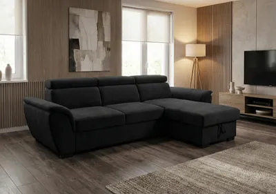 Produktbild von Modernes Ecksofa Stella schwarz mit eleganter Verarbeitung – Polsterecke in stilvollem Design