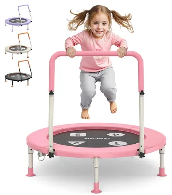 Produktbild von Kinder Bungee Trampolin - Mini Trampolin 91 cm - Verstellbarer Haltegriff - Klappbar - Sicherheitsrandpolster - Indoor & Garten - 1–6 Jahre - Rosa