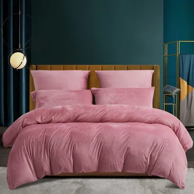 Produktbild von Bettwäsche Set 4-teilig 135x200 cm Rosa Thermofleece Kuschelig Warm Reißverschluss