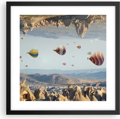 Produktbild von Gerahmtes Poster - Schwarzer Rahmen - Surrealismus Flug Luftballons - 40x40 cm - Wand Bild - Wanddeko - Wandbilder - Kunstposter - Wandposter - Bilderrahmen - Bilder - Kunstdruck - P2BAC40x40-4454