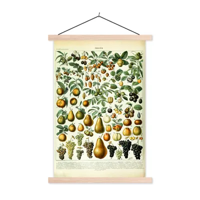Produktbild von MuchoWow® Textilposter Adolphe Millot - Jahrgang - Obst - Birne - Trauben 40x60 cm mit holzfarbenen Rahmen - Poster