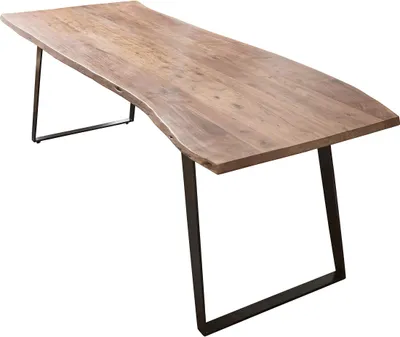 Produktbild von Esszimmertisch 220x100 cm Havanna, Baumkantentisch naturfarben, Akazienholz massiv, schräges U-Gestell Metall schwarz