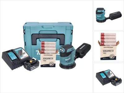Produktbild von Makita DBO 180 RF1J Akku Exzenterschleifer 18 V 125 mm + 1x Akku 3,0 Ah + Ladegerät + Toolbrothers SPIDER Schleifset Netzschleifmittel + Makpac