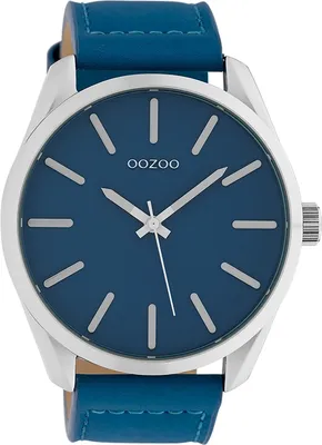 Image de Montre Oozoo Classic pour homme avec bracelet en cuir 46 MM argent/bleu C10321
