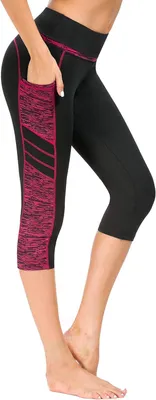 Produktbild von Damen-Sportleggings Capri Mesh zum Yoga, Laufen Schwarz Rot M