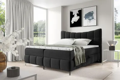 Produktbild von Boxspringbett Schlafzimmerbett CHARLES 160x200cm Stoff Aragon Schwarz