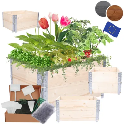 Produktbild von MODO24 Hochbeet Holz, Pflanzrahmen, Kräuterbeet, Gemüsebeet, Massivholz Kiefer, Garten, 40x60x80 cm, Natur Imprägniert, ZP10
