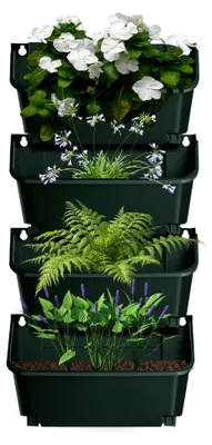 Produktbild von Vertikaler Blumentopf mit 4 Pflanzenwachstumstaschen und 6-Taschen-Rahmen für Balkon, Terrasse und Garten mit Bewässerungssystem