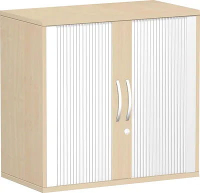 Produktbild von Geramöbel Querrollladenschrank Oberboden 25 mm, mit Standfüßen, abschließbar, 800x425x798, Silber/Ahorn, S-382117-SA