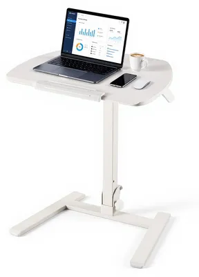 Productafbeelding van VEVOR Verstelbaar bureau, computerbureau, 650x480x(740-1090)mm, metalen frame, MDF-bureaublad, 0-90° kantelbaar, draagvermogen 15 kg, wielen met 2 remmen, staand-zittend bureau voor kantoor en thuis