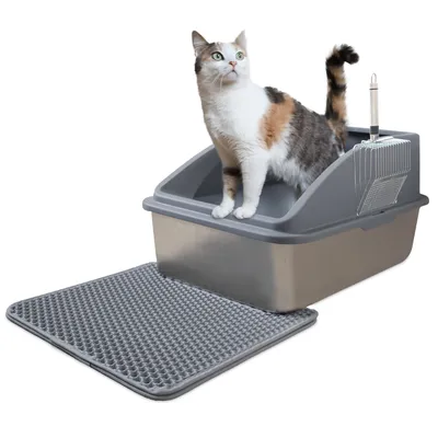 Produktbild von LINUMA® Katzentoilette Edelstahl, Katzenklo, Katzentoilette XXL, Katzenklo große Katzen, Katzenklo hoher Rand, Edelstahl Katzenklo XXL, Cat toilet mat
