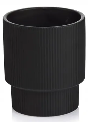 Produktbild von Keramik Blumentopf Übertopf geriffelt matt schwarz rund 13 cm Ø, modern für Zimmerpflanzen