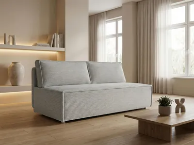 Produktbild von Schlafsofa mit Bettkasten – 3 Sitzer Sofa Couch mit Schlaffunktion, Bettfunktion – Skandinavische Polstercouch im modernen Design – Weicher Cordstoff, Komfortpolsterung – Hellgrau