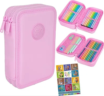Produktbild von COOLPACK 2-fache Federtasche Federmappe Federmäppchen Pastel Powder PINK 34-teilig Schüleretui Stifte und Pinsel inkl. Aufgabenheft Federbox Etui