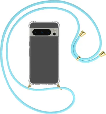 Produktbild von Handykette Backcover-Schutzhülle mit Band (Metall goldfarben) für Google Pixel 8 Pro (6.7'') - himmelblau