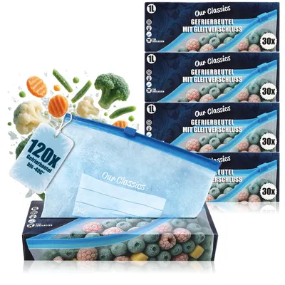 Produktbild von com-four® 120x Gefrierbeutel 1 Liter zum Verschließen, wiederverschließbare