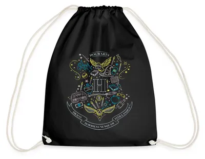 Produktbild von Spreadshirt Harry Potter Hogwarts Elemente Turnbeutel, One size, Schwarz