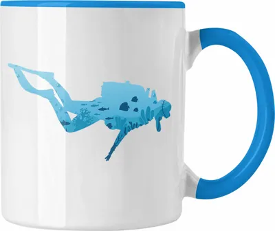 Produktbild von Trendation - Taucher Grafik Tasse Geschenk für Tauchlehrer Geschenkidee Lustig Tauchen Tauchsport Meer See (Blau)