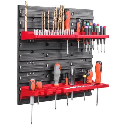 Produktbild von Lagersystem Wandregal 39x39 cm Werkzeughalterungen, Schüttenregal Sichtlagerkästen, Extra Starke Wandplatten, Regal Erweiterbar, Werkstattregal Lagerregal Werkstattwandregal Steckregal