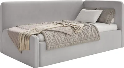 Produktbild von Selsey Fanko – Jugendbett 90x200 cm mit Kopfteil rechts, Samt, Hellgrau
