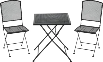 Image de Ensemble de jardin Fortuna Lai pour 3 personnes avec 1 table et 2 chaises pliantes, métal gris, pour terrasse et balcon