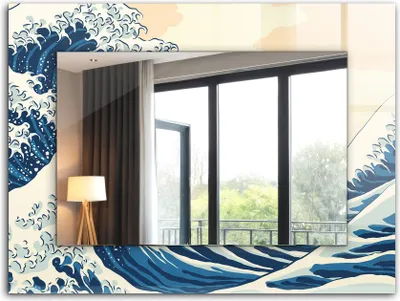 Produktbild von Bedruckter Spiegel - Wandspiegel - Dekorativer - Modern - 80x60 cm - Die Große Welle In Kanagawa