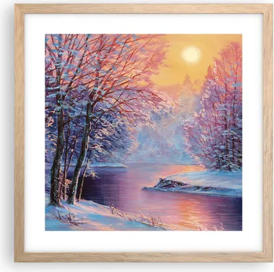 Produktbild von Gerahmtes Poster - Rahmen in heller Eiche - Öl Winter Fluss - 40x40 cm - Wand Bild - Wanddeko - Wandbilder - Kunstposter - Wandposter - Bilderrahmen - Bilder - Kunstdruck - P2NAC40x40-4379
