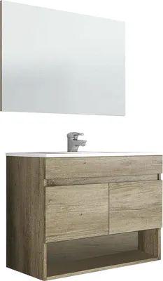 Immagine prodotto di Dmora Mobile Sottolavabo Enio 64x80x45h cm Marrone Quercia, Specchio Incluso Apertura Battente