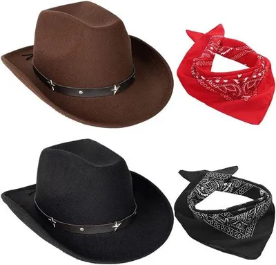 Produktbild von Cowboyhut mit breiter Krempe - 4 Cowboy-Kostümaccessoires - ideal für Themenpartys und Cosplay - m-shop