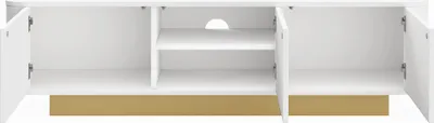 Produktbild von Merax TV-Lowboard mit 3 Türen und Kabelmanagement, TV-Schrank mit modernem Texturdesign,  TV-Möbel aus robustem MDF und PB, Weiß