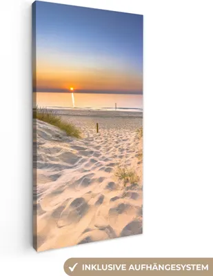 Produktbild von MuchoWow® - Leinwandbilder - Düne - Sonnenuntergang - Horizont - Strand - Gras, Wandbild, Wanddeko Bilder Wohnzimmer, 20x40 cm