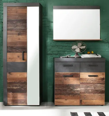 Produktbild von trendteam Garderobe 3-teilige Kombination Indy Graphit Grau Matera NB/Old Wood NB 170 x 192 x 34 cm