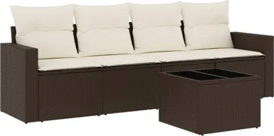 Zdjęcie produktu dla vidaXL 5-częściowa sofa ogrodowa z poduszkami z brązowego polirattanu