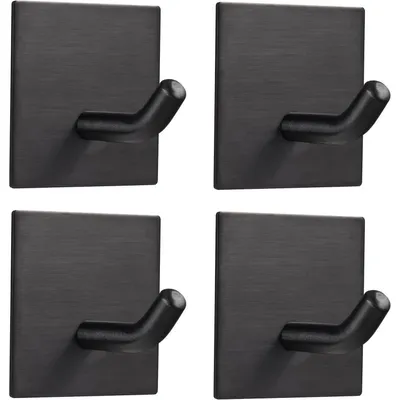 Immagine prodotto di Gancio adesivo in acciaio inossidabile nero, set da 4, capacità di carico 6,8 kg, dimensioni 4,5 x 4,5 x 3,5 cm